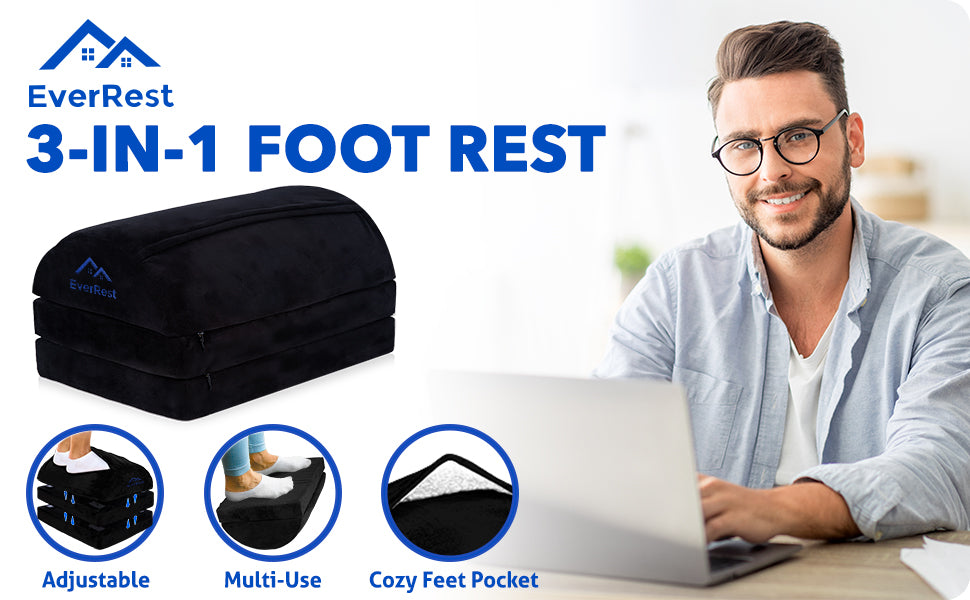 EverRest Foot Rest for Under Desk with Warm Feet Pocket - 3 Levels Adj