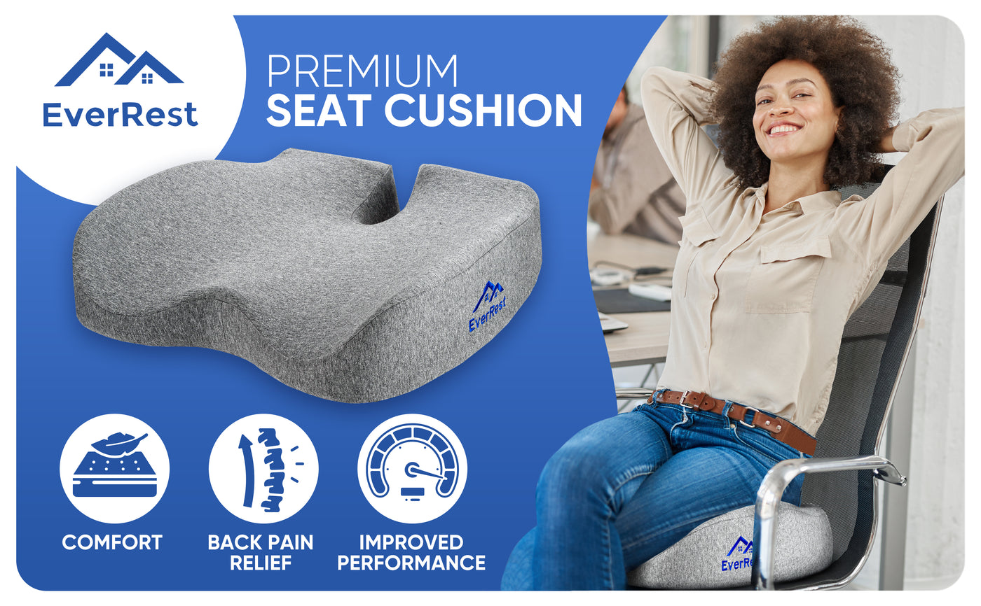 EverRest Seat Cushion for Office Chair - Large Memory Foam Pillow for